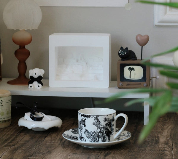 Royal Ceramic Cups, Elegant Ceramic Coffee Cups, 6.8 oz Tea Cup and Saucer in Gift Box, Zebra Jungle Porcelain Tea Cup Saucer Set-Grace Painting Crafts