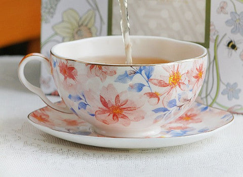 Flower Bone China Porcelain Tea Cup Set, Unique Tea Cup and Saucer in Gift Box,British Royal Ceramic Cups for Afternoon Tea, Elegant Ceramic Coffee Cups-Grace Painting Crafts