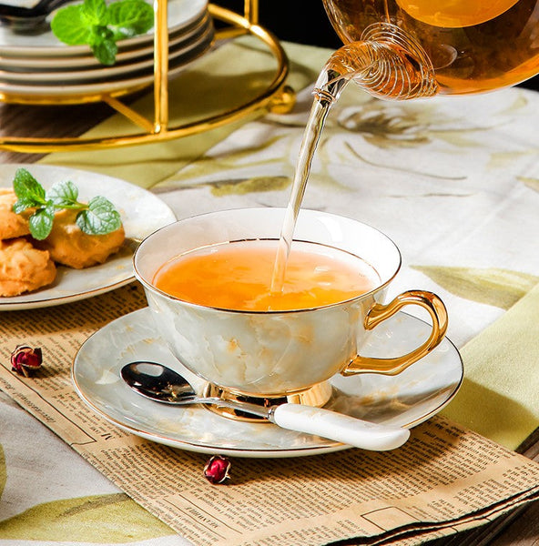 Elegant Ceramic Coffee Cups, 6.8 oz Tea Cup and Saucer in Gift Box as Birthday Gift, Beautiful British Tea Cups, Royal Porcelain Tea Cup Set-Grace Painting Crafts