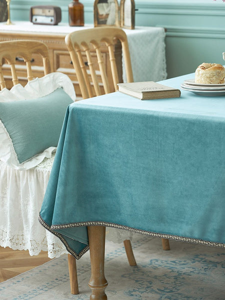 Ramie Velvet Rectangle Tablecloth for Home Decoration, Blue Square Tablecloth for Round Table, Modern Blue Table Cloth for Dining Room Table-Grace Painting Crafts