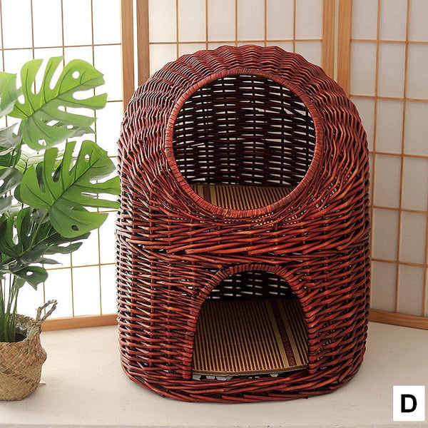 Large Double-Layer Cat Bed, Wicker Cat House Basket with Washable Cushion for Indoor Cats and Dogs-Grace Painting Crafts