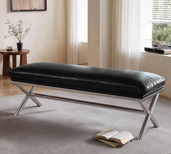 Modern Shoe Changing Ottoman, Mid-Century Hall Bench, Luxury Genuine Leather Entry Bench, Upholstered Shoe Bench, Contemporay Bedroom Bench, Narrow Entryway Bench-Grace Painting Crafts