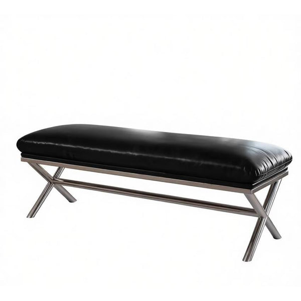 Modern Shoe Changing Ottoman, Mid-Century Hall Bench, Luxury Genuine Leather Entry Bench, Upholstered Shoe Bench, Contemporay Bedroom Bench, Narrow Entryway Bench-Grace Painting Crafts
