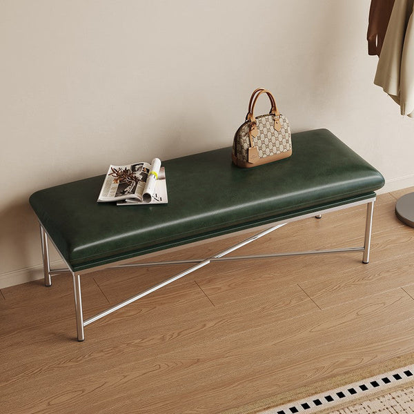 Mid-Century Hall Bench, Contemporay Bedroom Bench, Luxury Genuine Leather Entry Bench, Upholstered Shoe Bench, Narrow Entryway Bench, Modern Shoe Changing Ottoman-Grace Painting Crafts