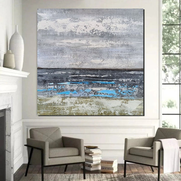 Contemporary Wall Art Paintings, Acrylic Paintings for Living Room, Large Simple Modern Art, Blue Abstract Acrylic Painting-Grace Painting Crafts