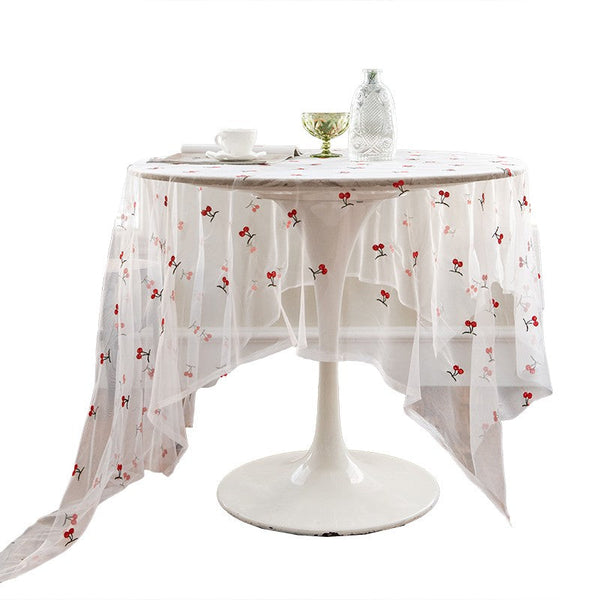 Extra Large Rectangular Tablecloth for Oval Table, Rectangular Table Covers for Coffee Table, Cherry Lace Tablecloths, Lace Embroidered Table Covers-Grace Painting Crafts