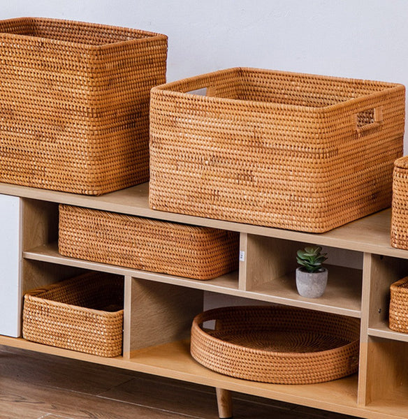 Rectangular Storage Basket for Shelves, Rattan Storage Basket for Kitchen, Storage Baskets for Bathroom, Woven Storage Baskets for Clothes-Grace Painting Crafts