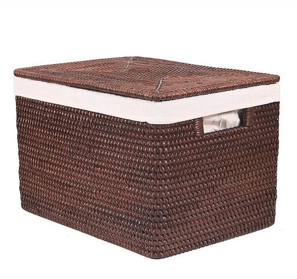 Storage Baskets for Clothes, Large Brown Rattan Storage Baskets, Storage Baskets for Bathroom, Rectangular Storage Baskets, Storage Basket with Lid-Grace Painting Crafts
