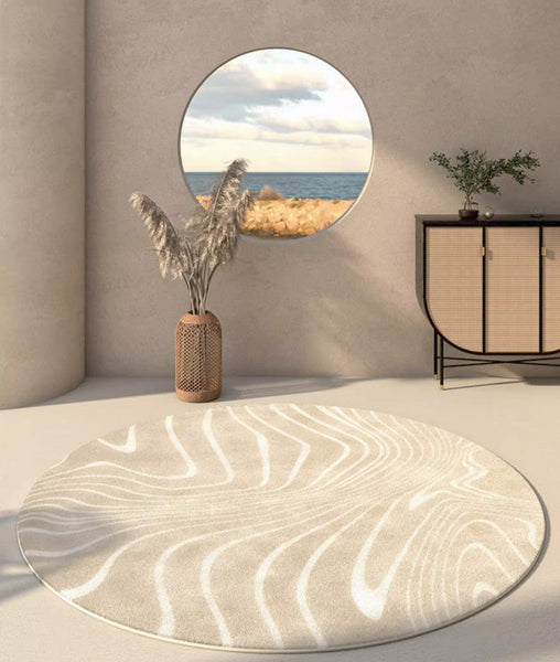 Geometric Modern Rugs in Living Room, Modern Round Rugs under Coffee Table, Circular Modern Rugs under Sofa, Abstract Contemporary Round Rugs-Grace Painting Crafts