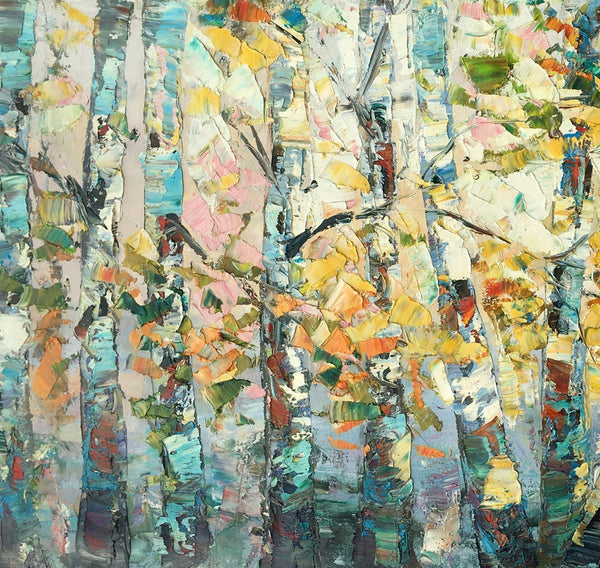 Canvas Art, Autumn Birch Tree Painting, Abstract Landscape Painting, Abstract Art Painting, Custom Canvas Painting-Grace Painting Crafts