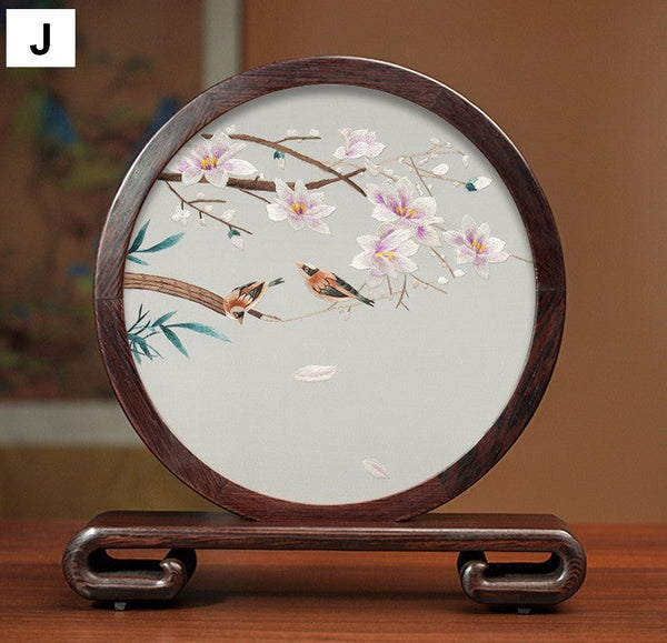 Silk Embroidered Ornament, Traditional Chinese Suzhou Flower and Birds Embroidery Ornaments, Exclusive Business Presents, Creative Birthday Gift, Premium Souvenir-Grace Painting Crafts