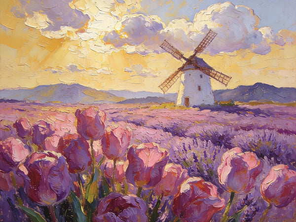 Purple Tulips of Provence, Heavy Texture Paintings, Original Oil Paintings, Small Landscape Paintings, Small Oil Paintings on Canvas, Small Canvas Paintings, Hand Painted Canvas Art-Grace Painting Crafts