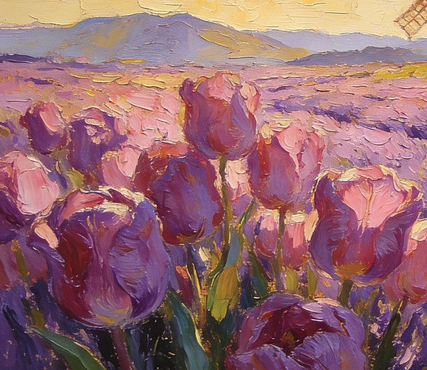 Purple Tulips of Provence, Heavy Texture Paintings, Original Oil Paintings, Small Landscape Paintings, Small Oil Paintings on Canvas, Small Canvas Paintings, Hand Painted Canvas Art-Grace Painting Crafts