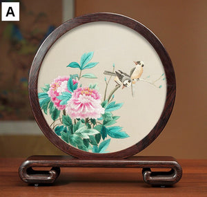 Traditional Chinese Suzhou Flower and Birds Silk Embroidery Ornaments, Exclusive Business Presents, Creative Birthday Gift, Premium Souvenir-Grace Painting Crafts