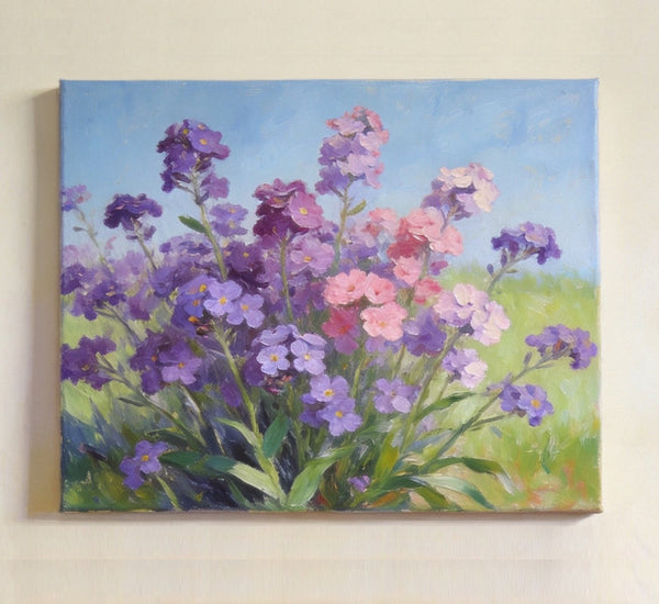 Original Small Canvas Artwork, Purple and Pink Forget-me-nots Blooming Wild, Buy Small Artwork Online, Still Life Painting, Original Flower Paintings, Hand Painted Canvas Art-Grace Painting Crafts