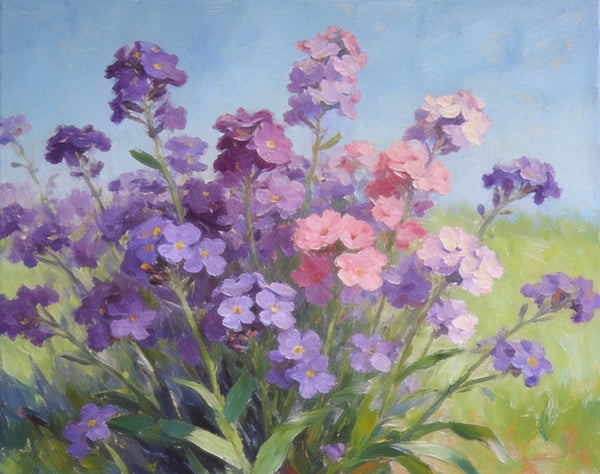 Original Small Canvas Artwork, Purple and Pink Forget-me-nots Blooming Wild, Buy Small Artwork Online, Still Life Painting, Original Flower Paintings, Hand Painted Canvas Art-Grace Painting Crafts