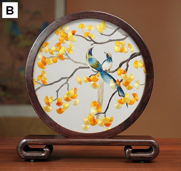 Traditional Chinese Suzhou Flower and Birds Silk Embroidery Ornaments, Exclusive Business Presents, Creative Birthday Gift, Premium Souvenir-Grace Painting Crafts