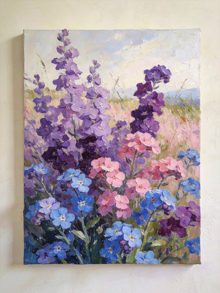 Hand Painted Canvas Art, Wild Purple Forget-me-nots in Bloom, Original Flower Paintings, Small Canvas Wall Art Paintings, Original Oil Paintings-Grace Painting Crafts