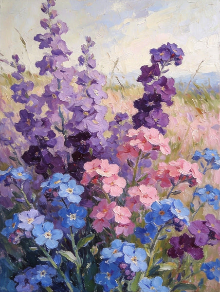 Hand Painted Canvas Art, Wild Purple Forget-me-nots in Bloom, Original Flower Paintings, Small Canvas Wall Art Paintings, Original Oil Paintings-Grace Painting Crafts