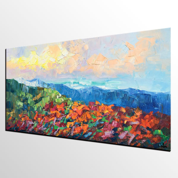 Autumn Mountain Painting, Canvas Painting for Bedroom, Landscape Painting on Canvas, Wall Art Painting, Custom Original Oil Paintings-Grace Painting Crafts