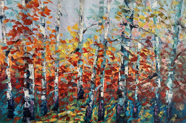 Large Art, Canvas Wall Art, Landscape Art, Birch Tree Artwork, Custom Canvas Painting-Grace Painting Crafts