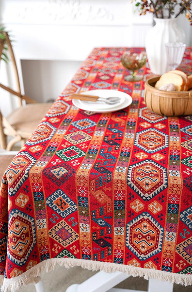 Bohemian Rectangular Tablecloth for Oval Table, Oriental Rectangular Table Covers for Coffee Table, Large Modern Linen Tablecloths-Grace Painting Crafts