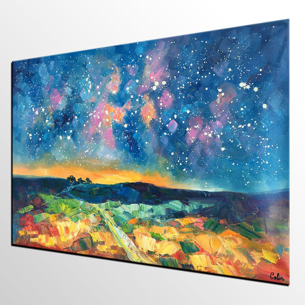 Starry Night Landscape Painting, Large Canvas Art Painting, Custom Large Oil Painting-Grace Painting Crafts