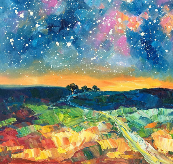 Starry Night Landscape Painting, Large Canvas Art Painting, Custom Large Oil Painting-Grace Painting Crafts