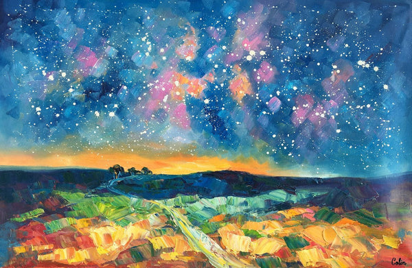 Starry Night Landscape Painting, Large Canvas Art Painting, Custom Large Oil Painting-Grace Painting Crafts