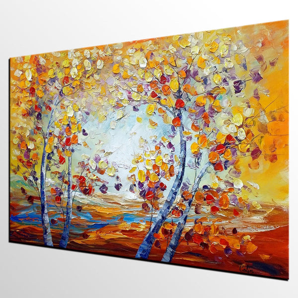 Heavy Texture Canvas Art, Autumn Tree Landscape Art, Custom Canvas Painting for Living Room-Grace Painting Crafts
