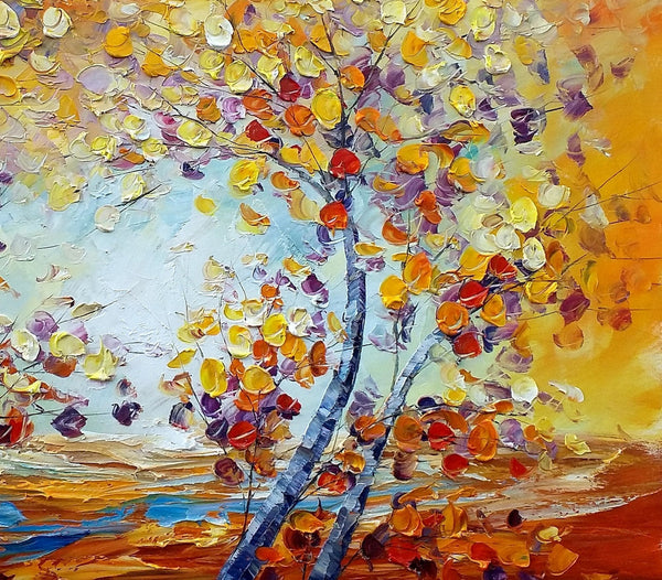 Heavy Texture Canvas Art, Autumn Tree Landscape Art, Custom Canvas Painting for Living Room-Grace Painting Crafts