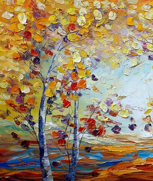 Heavy Texture Canvas Art, Autumn Tree Landscape Art, Custom Canvas Painting for Living Room-Grace Painting Crafts