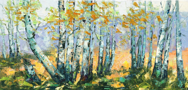 Custom Dining Room Wall Art, Landscape Painting, Birch Tree Painting, Impasto Canvas Art-Grace Painting Crafts