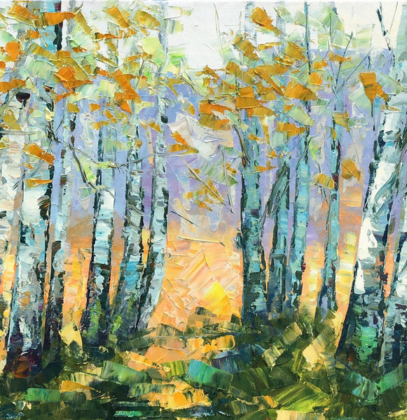 Custom Dining Room Wall Art, Landscape Painting, Birch Tree Painting, Impasto Canvas Art-Grace Painting Crafts