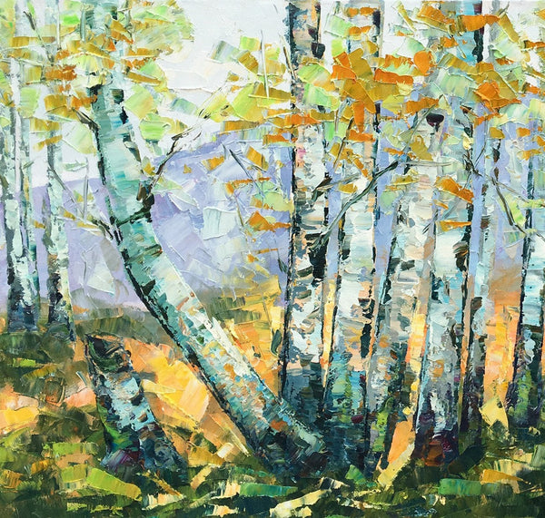 Custom Dining Room Wall Art, Landscape Painting, Birch Tree Painting, Impasto Canvas Art-Grace Painting Crafts