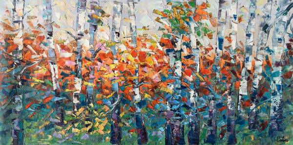 Birch Tree Painting, Impasto Art, Large Canvas Art, Bedroom Canvas Painting, Custom Extra Large Painting-Grace Painting Crafts