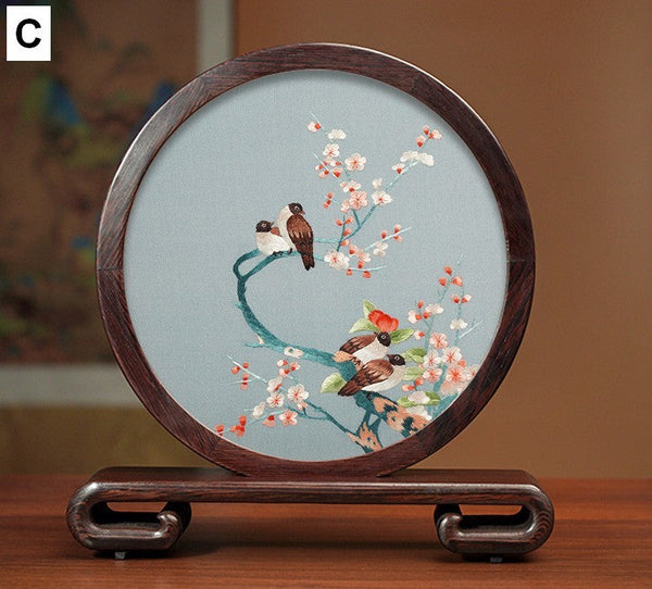 Traditional Chinese Suzhou Flower and Birds Silk Embroidery Ornaments, Exclusive Business Presents, Creative Birthday Gift, Premium Souvenir-Grace Painting Crafts