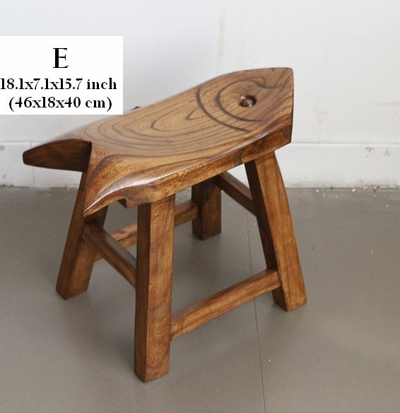 Solid Wood low Stool, Creative Shoe-changing Stool, Handmade Vintage Old Elm Wood Stool, Children's Wooden Stool, Sofa Stool, Dining Table Stool-Grace Painting Crafts
