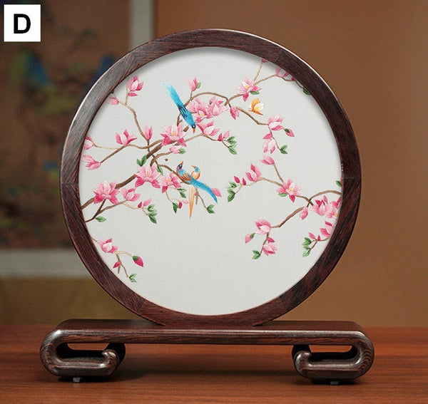 Traditional Chinese Suzhou Flower and Birds Silk Embroidery Ornaments, Exclusive Business Presents, Creative Birthday Gift, Premium Souvenir-Grace Painting Crafts