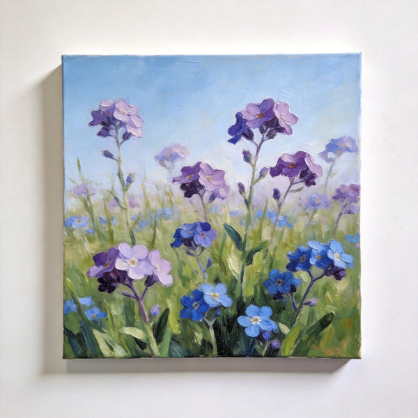 Original Small Canvas Artwork, Purple and Blue Forget-me-nots Blooming Wild, Buy Small Artwork Online, Still Life Painting, Original Flower Paintings, Hand Painted Canvas Art-Grace Painting Crafts
