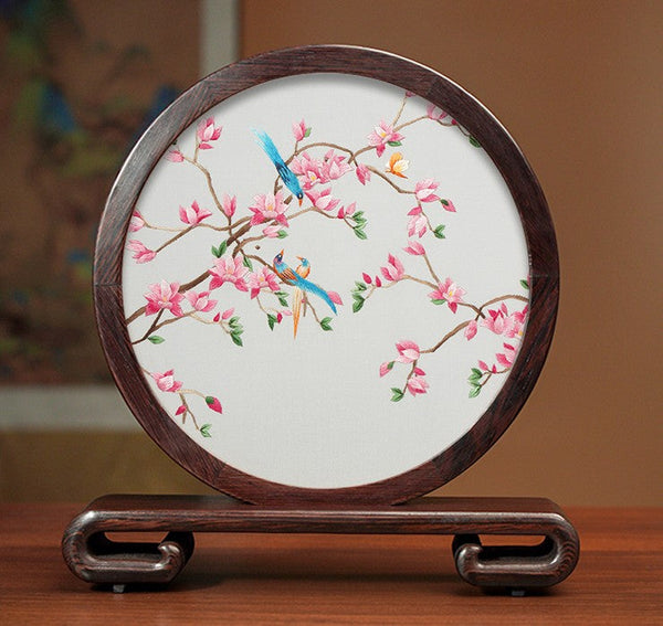 Traditional Chinese Suzhou Flower and Birds Silk Embroidery Ornaments, Exclusive Business Presents, Creative Birthday Gift, Premium Souvenir-Grace Painting Crafts