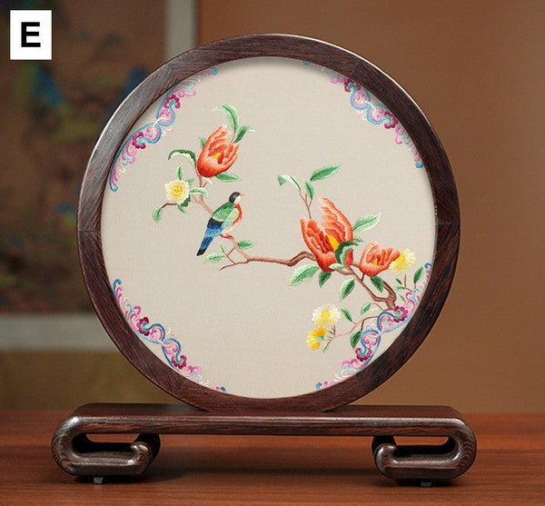 Traditional Chinese Suzhou Flower and Birds Silk Embroidery Ornaments, Exclusive Business Presents, Creative Birthday Gift, Premium Souvenir-Grace Painting Crafts