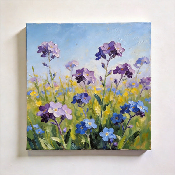 Small Canvas Artwork, Purple and Blue Forget-me-nots Blooming Wild, Buy Small Artwork Online, Hand Painted Canvas Art, Still Life Painting, Original Flower Paintings-Grace Painting Crafts