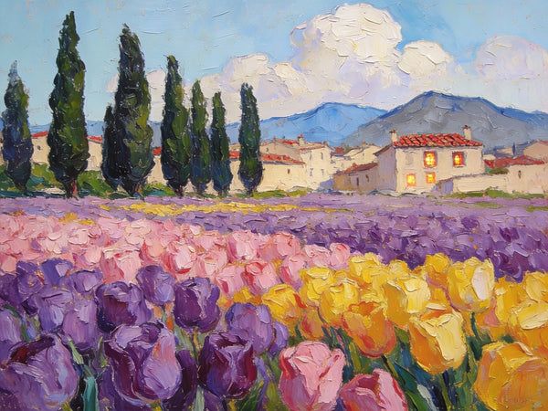 Blooming Tulips in the Countryside, Small Oil Paintings on Canvas, Hand Painted Canvas Art, Heavy Texture Oil Paintings, Original Artwork Small Paintings, Small Wall Paintings-Grace Painting Crafts