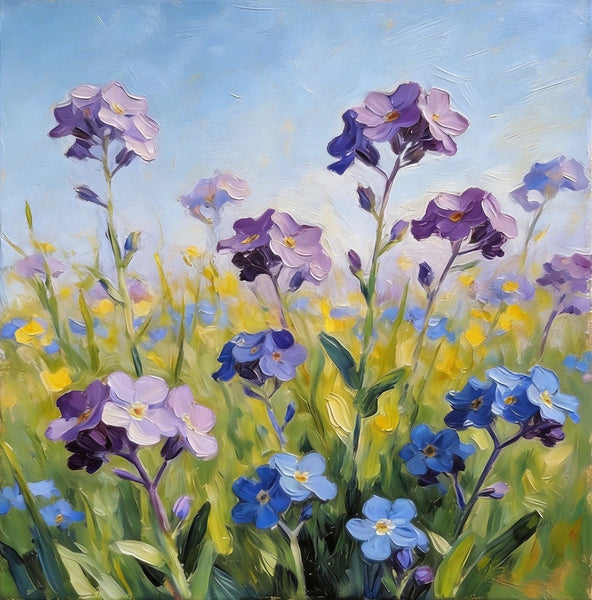Small Canvas Artwork, Purple and Blue Forget-me-nots Blooming Wild, Buy Small Artwork Online, Hand Painted Canvas Art, Still Life Painting, Original Flower Paintings-Grace Painting Crafts