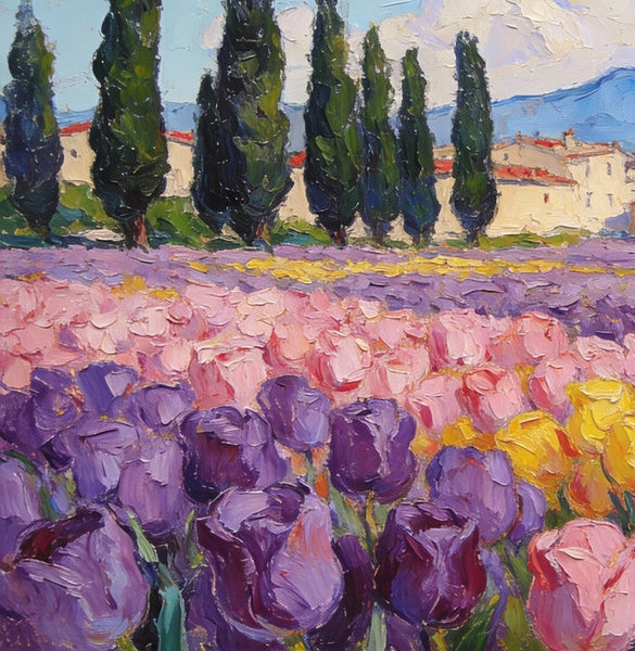 Blooming Tulips in the Countryside, Small Oil Paintings on Canvas, Hand Painted Canvas Art, Heavy Texture Oil Paintings, Original Artwork Small Paintings, Small Wall Paintings-Grace Painting Crafts