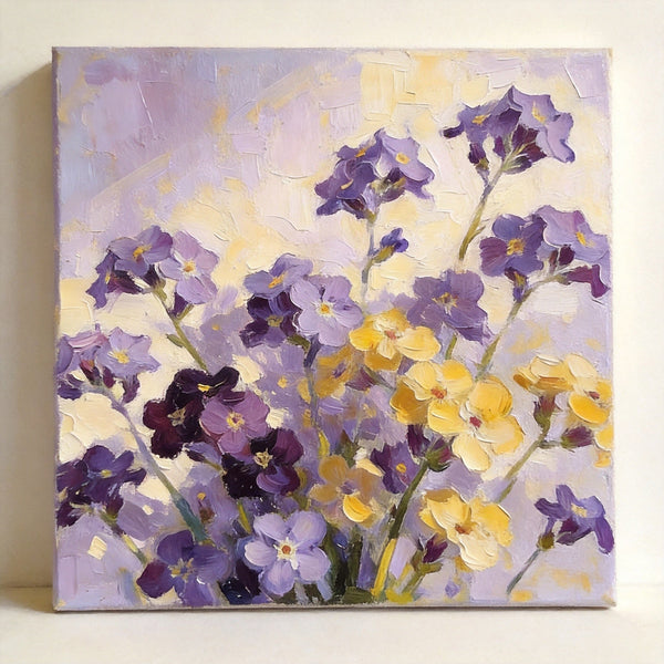 Small Canvas Artwork, Original Flower Paintings, Blooming Purple Yellow Forget-me-nots, Still Life Painting, Hand Painted Canvas Art, Buy Small Paintings Online-Grace Painting Crafts