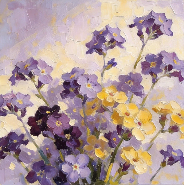 Small Canvas Artwork, Original Flower Paintings, Blooming Purple Yellow Forget-me-nots, Still Life Painting, Hand Painted Canvas Art, Buy Small Paintings Online-Grace Painting Crafts