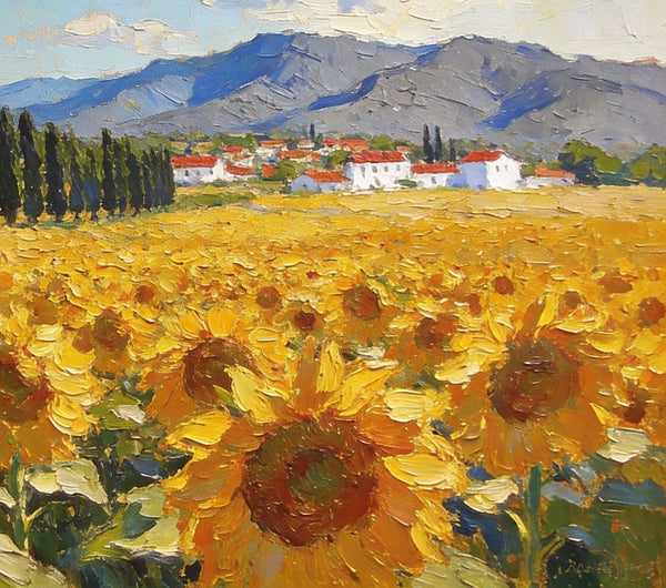Small Wall Paintings, Sunflower Fields in Provence, Small Oil Paintings on Canvas, Hand Painted Canvas Art, Heavy Texture Oil Paintings, Original Artwork Small Paintings-Grace Painting Crafts
