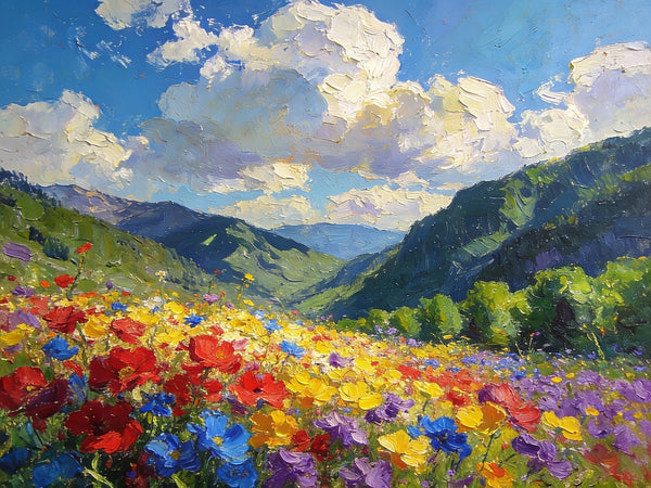 Hand Painted Canvas Art, A Valley in Bloom with Spring Flowers, On Canvas Small Paintings, Original Wall Art Paintings, Original Artwork Small Paintings, Small Landscape Paintings-Grace Painting Crafts